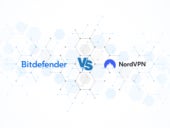 Bitdefender vs NordVPN logo.