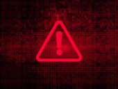 Red warning sign on red background with binary code.