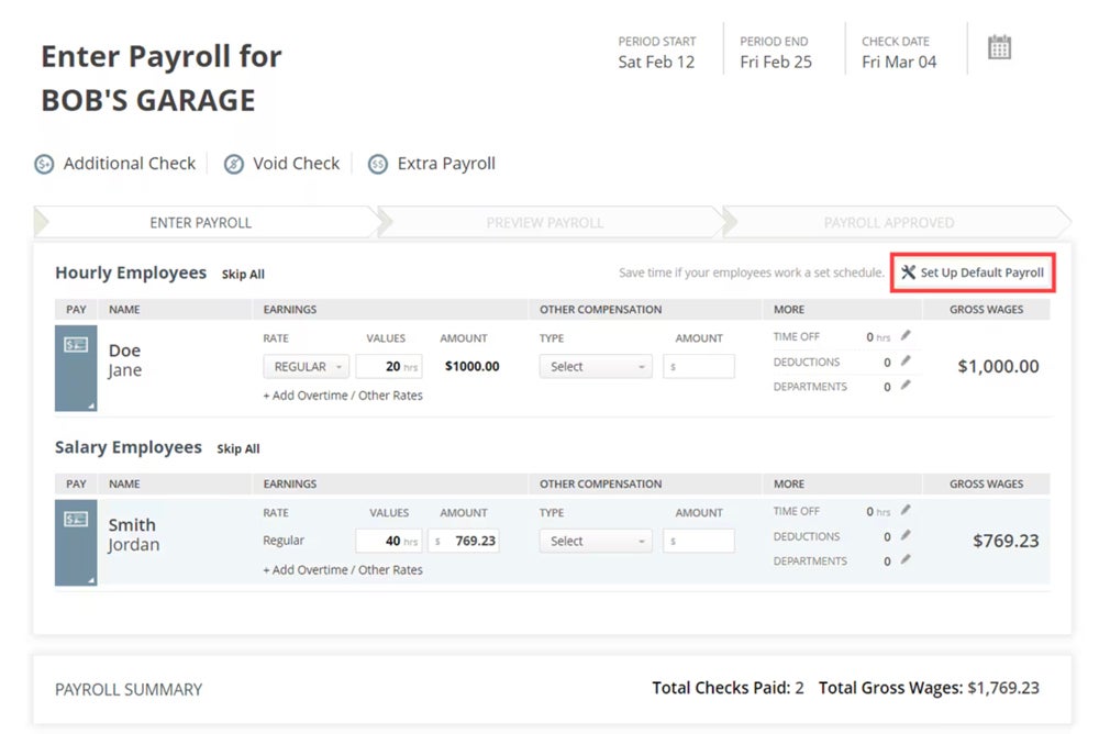 The SurePayroll interface.