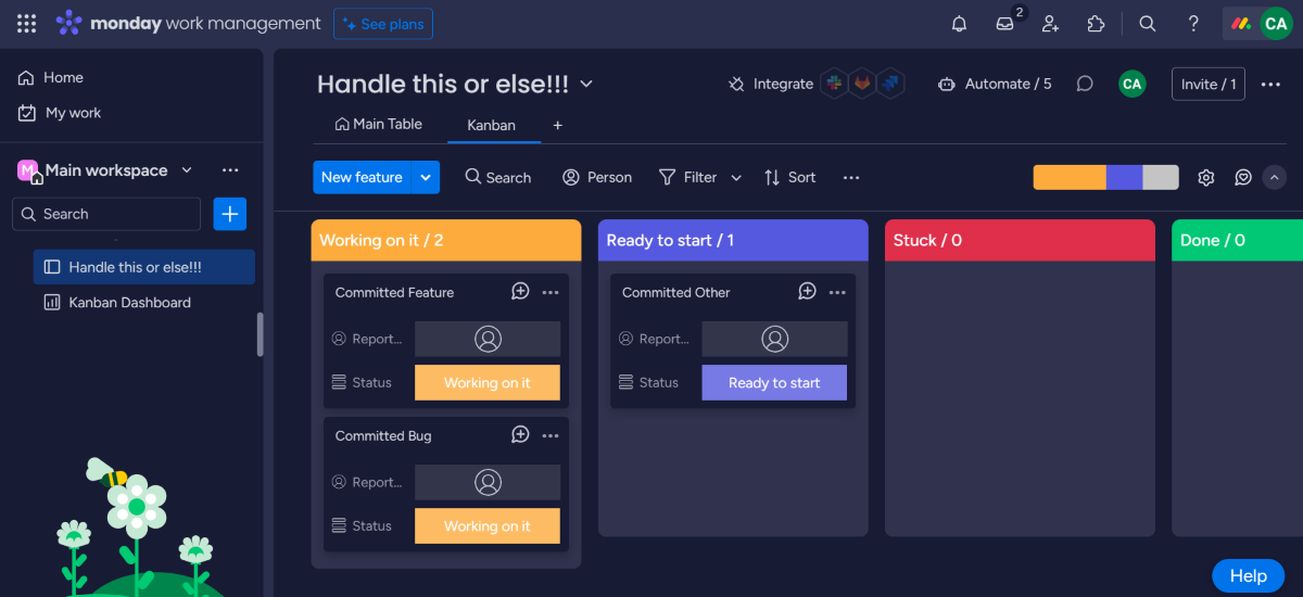 A kanban board in monday.com.